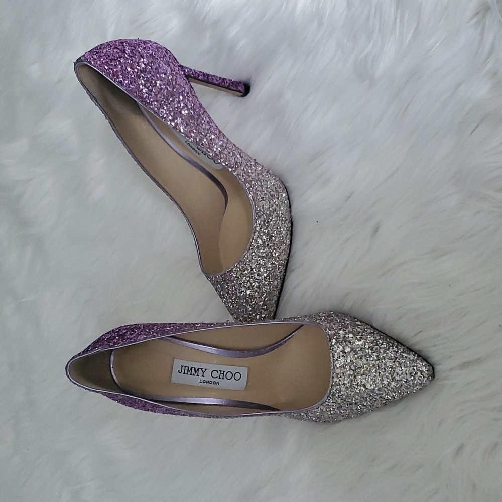 Brand new Jimmy Choo sequin pumps silver & purple ombre sz 37